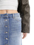 New look button through denim skirt in mid blue