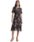 Women's Floral Flutter-Sleeve Belted Dress