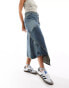 COLLUSION iconic reworked asymmetric denim maxi skirt in dirty wash