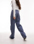 Topshop high waist moto waist seamed straight leg trouser in blue