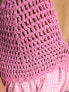 Фото #3 товара ASOS DESIGN Tall crochet babydoll mini dress in pink mixed print