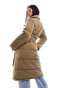 Y.A.S padded belted maxi coat in brown