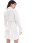 Pimkie pocket detail flared sleeve cinched waist mini shirt dress in white weiß, 42 - фото #4