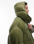 Фото #3 товара Topshop oversized hooded puffer jacket with front pockets in khaki