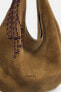 SPLIT LEATHER SHOULDER BAG WITH CORD STRAP