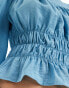 Фото #3 товара Vero Moda long sleeved ruched smock top in light blue