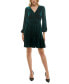 Фото #1 товара Petite V-Neck Long-Sleeve Smocked-Waist Velvet Dress