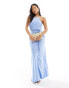 ASOS DESIGN Petite halter racer maxi dress with tie waist and cut out sides in cornflower blue