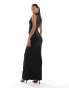 Aria Cove slinky high neck ruched detail maxi dress in black Черный, 32 - фото #3