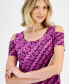 Фото #3 товара Women's Printed Cold Shoulder Short-Sleeve Top, Created for Macy's