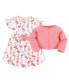 Baby Girl Organic Cotton Dress and Cardigan, Pink Flamingo