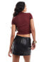 Kaiia mesh roll neck fitted short sleeve top in burgundy