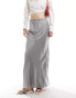 Фото #3 товара ASOS DESIGN satin bias tie waist maxi skirt in smoke grey