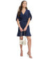 ფოტო #7 პროდუქტის Women's Surplice-Neck Tulip-Sleeve Belted Dress