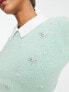 Фото #5 товара River Island embellished fluffy hybrid jumper in light green