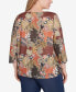 Plus Size Spice It Up Printed 3/4 Sleeve Top Dark Nutmeg Multi, 2X - фото #2