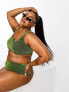 ASOS DESIGN Curve mix and match glitter square neck crop bikini top in green