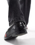 Фото #3 товара ASOS DESIGN black leather loafers with red and white detailing