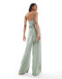 Фото #3 товара ASOS DESIGN Tall scoop Neck Strappy wide leg jumpsuit in khaki