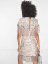 ASOS DESIGN embellished shift mini dress with beaded fringe in blush