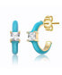 14k Yellow Gold Plated with Cubic Zirconia Blue Turquoise Enamel C-Hoop Earrings for Kids