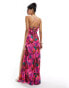 Hope & Ivy satin cami maxi dress with thigh spit in pink floral