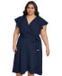 Фото #4 товара Plus Size Surplice-Neck Flutter-Sleeve Faux-Wrap Dress