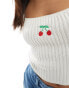 Фото #2 товара ASOS DESIGN Petite knitted cami top with embroidered cherry detail in white