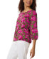 ფოტო #3 პროდუქტის Women's Printed Moss-Crepe 3/4-Sleeve Top