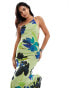 ASOS DESIGN one shoulder maxi dress with open back in abstract floral print