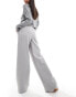 Kaiia drawstring contrast waist wide leg trousers in grey Grau & Weiß, 42 - фото #4