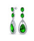 ფოტო #1 პროდუქტის Art Deco Style Wedding Simulated Emerald Green AAA Cubic Zirconia Halo Large Teardrop CZ Statement Dangle Chandelier Earrings For Women Bridal Party Silver Plated