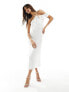 Фото #7 товара In The Style one shoulder frill detail midi dress in white