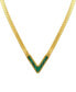 ADORNIA 14K Gold-Tone Plated Herringbone Chain with Green Stone Necklace