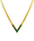 14K Gold-Tone Plated Herringbone Chain with Green Stone Necklace