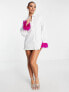 Фото #4 товара Jaded Rose balloon sleeve shirt dress in white with bright faux feather cuffs
