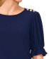 Women's Puff-Sleeve Button-Shoulder Knit Top Navy J, S - фото #6