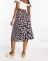 Фото #2 товара Wednesday's Girl rose bloom ditsy print wrap midaxi skirt in black and pink