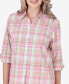 Petite Miami Beach Button Down Plaid Blouse