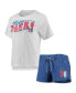 ფოტო #2 პროდუქტის Women's Royal, White Philadelphia 76Ers Resurgence Slub Burnout Raglan T-shirt and Shorts Sleep Set
