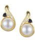 ფოტო #3 პროდუქტის Cultured Freshwater Pearl (6mm), Onyx, & Diamond Earrings in 10k Gold