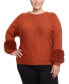 ფოტო #3 პროდუქტის Plus Size Faux Fur Cuff Dolman Pullover Sweater