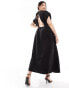 Фото #3 товара ASOS DESIGN Curve v neck short sleeve broderie midi dress in black