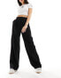 Monki high waist wide leg tailored trousers in black