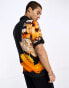 Coney Island Picnic short sleeve revere collared shirt in black with oversized butterfly print