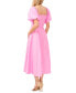 ფოტო #2 პროდუქტის Women's V-Neck Short Puff-Sleeve Button Front Midi Dress