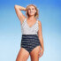 Women's Striped V-Neck Full Coverage One Piece Swimsuit - Kona Sol Navy Blue XL