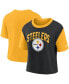 Women's Gold, Black Pittsburgh Steelers High Hip Fashion T-shirt