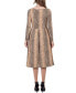 Women's Print Long Sleeve Pleated Midi Dress