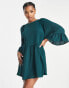 ASOS DESIGN batwing sleeve smock mini dress in bottle green